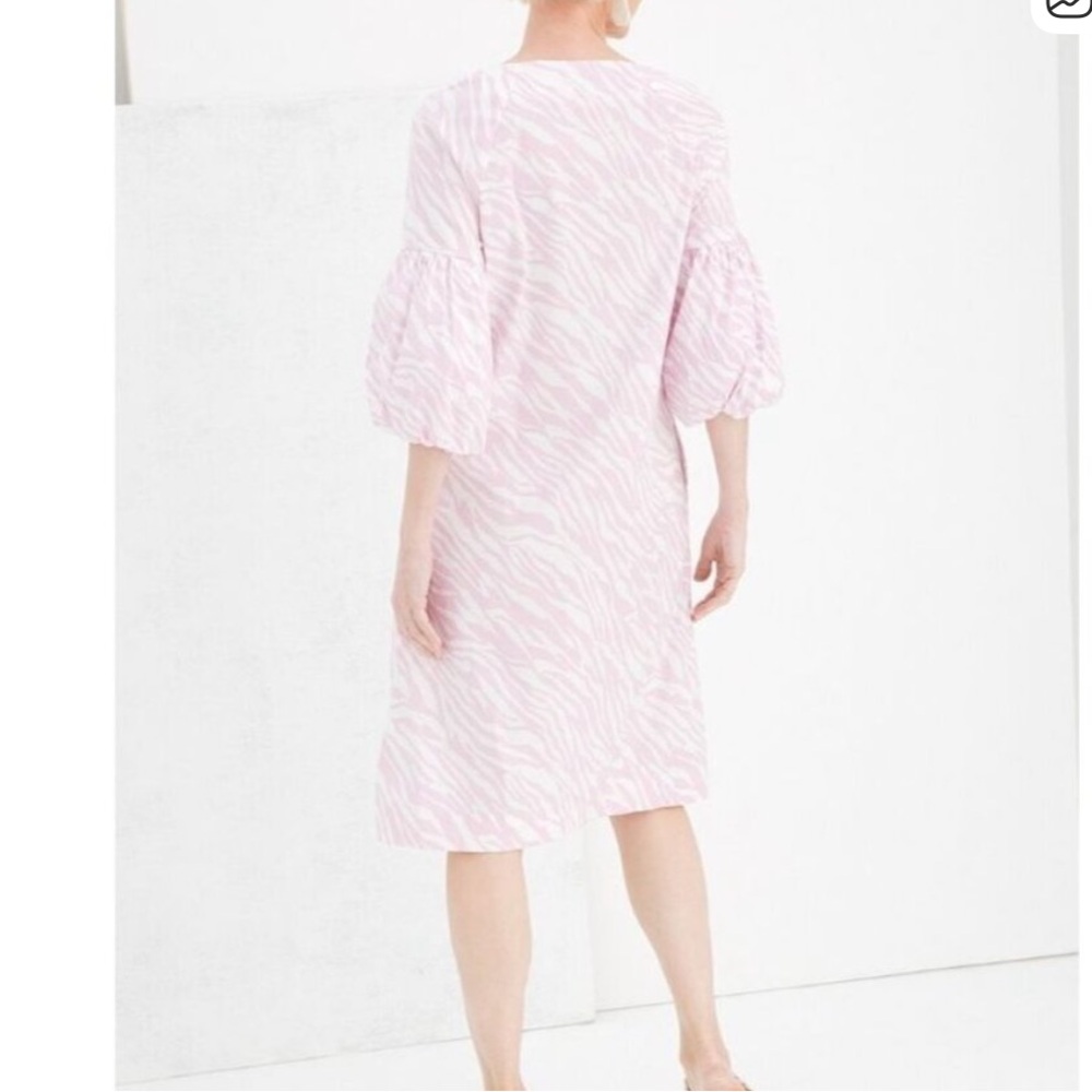 Chico's Light Pink white zebra print balloon sleeve midi dress L 12/14 - Picture 3 of 16